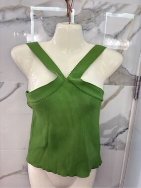 Forever 21 Green Ribbed X-Strap Tank